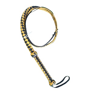 Handmade Genuine Bullwhips CowHide 6 Feet Long, Yellow and Black 12 Plaits BullWhip, Heavy Loud Crack Sound Leather whip, Horse Trainer whip