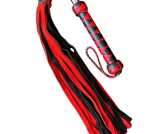 Handmade Red & Black Suede Leather Flogger: Heavy Duty 26 Tails