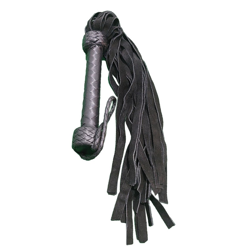 Real Cow Hide Leather Flogger - 25 Falls, Black, Steel Studded - LB's Whip