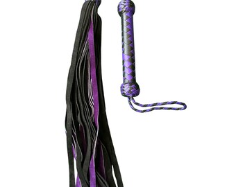 Purple & Black Leather Flogger: Cowhide Suede, 26 Tails, 9-inch Handle