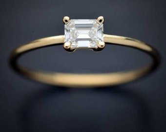 0,50 CT Emerald Cut Solitaire verlovingsring wit/geel Poolse bruidsring Moissanite ring 925 sterling zilver belofte verjaardag ring