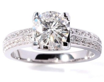 2.00 Ct Diamante de talla redonda Pave Set Anillo de compromiso Anillo nupcial Anillo Moissanite 925 Anillo de promesa de plata de ley Anillo de aniversario