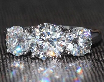 3.50Ct Rundschliff Diamant Drei Stein Verlobungsring Brautring Moissanit Ring 925 Sterling Silber Versprechensring Jubiläumsring