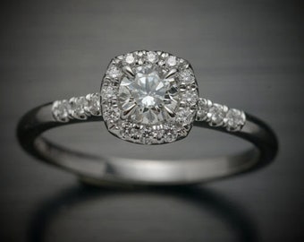 Anillo de compromiso con halo de cojín de corte redondo de 0,70 quilates, anillo nupcial de moissanita, anillo de promesa de plata de ley 925, anillo de aniversario