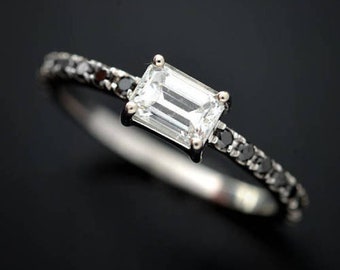 1,40 ct Smaragdschliff N schwarze Diamanten Micro Pave Verlobungsring Brautring Moissanit Ring 925 Sterling Silber Versprechensring Jubiläumsring