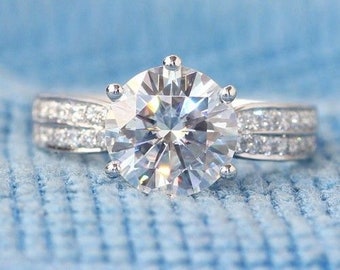 2,50 Ct Cross Shank 2 rij Pave Set Diamond Engagement Ring Bruidsring Moissanite Ring 925 Sterling Zilver Promise Ring Verjaardagsring