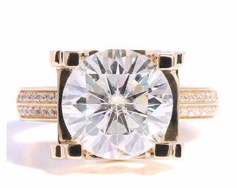 Designer-Verlobungs-Solitärring mit 2 Karat Diamanten im Rundschliff, weiß/gelb, polnischer Brautring, Moissanit-Ring, 925er-Sterlingsilber-Verlobungsring