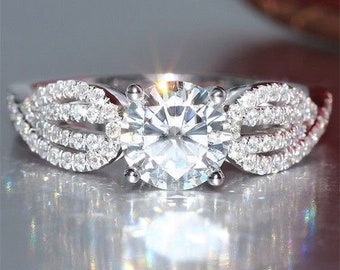 2 Ct Split Shank Pave Set Diamond Engagement Ring Bruidsring Moissanite Ring 925 Sterling Zilver Promise Ring Verjaardag Ring