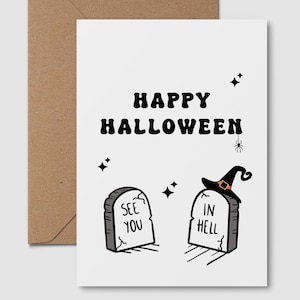 Carte Happy Halloween, Carte d'horreur, Carte de voeux, Halloween 2024, Saison fantasmagorique, À bientôt en enfer