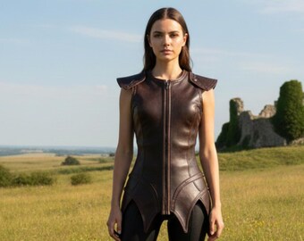 Brown Genuine Leather Sleeveless Armor Bodice | Medieval Leather Warrior Vest | Fantasy LARP Leather Battle Top