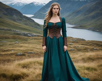 Middeleeuwse renaissancejurk | Fantasie korsetjurk | Keltisch prinsessenkostuum | Outfit Viking Warrior Queen | LARP sprookjesjurk cadeau voor haar