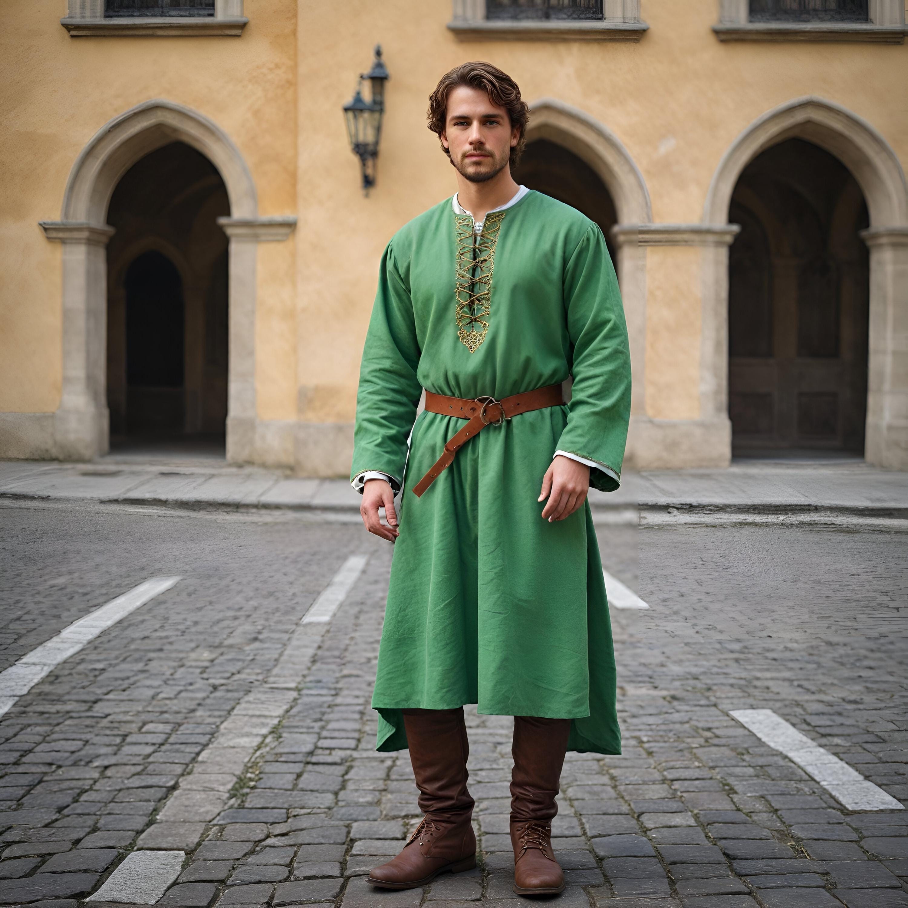 Herren Mittelalter Tunika grün | Historisches Kostüm geschnürt | Renaissance Messe Outfit | Kleidung im Vintage-Stil | Einzigartiges Outfit Geschenk für Ihn