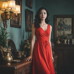 Enchanting Vintage-Inspired Red Dress | Victorian Exquisite Dress | Stunning Vibrant Festival Outfit | Fashionable Gift for Girlfriend