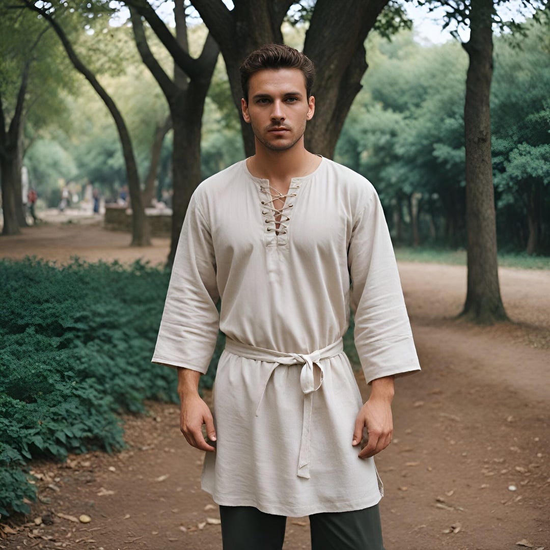 Men Natural Tunic | Medieval Inspired Viking Shirt | Comfortable Green ...