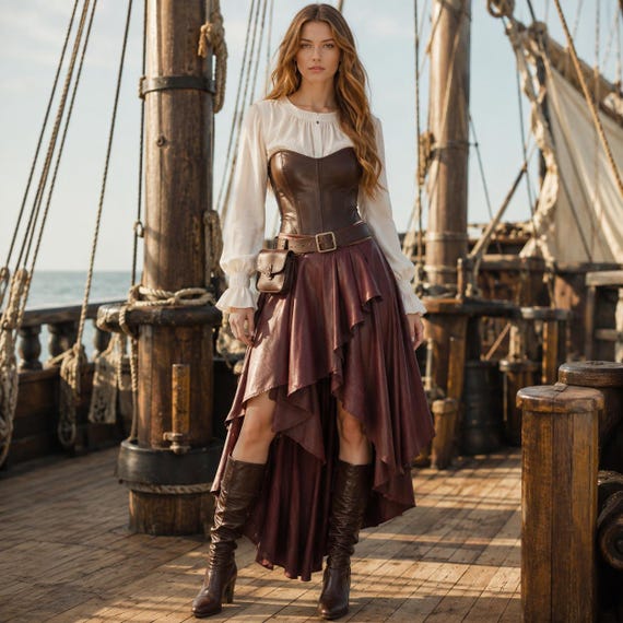 Women's Pirate Captain Attire | Genuine Leather Corset Outfit