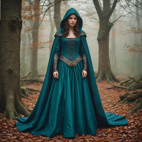 Enchanting Forest Green Medieval Dress | Elegant Long Gown With