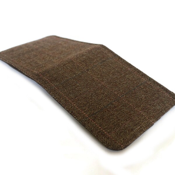 Mens Wallet / Super Thin Minimalist BiFold Fabric Wallet / Brown Herringbone / Vegan Wallet