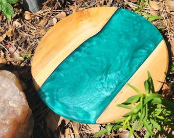 12" Lazy Susan hand crafted out of Red Maple and "Iridescent" Green Epoxy