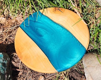 12" Lazy Susan hand crafted out of Red Maple and "Bora Bora Blue" Epoxy