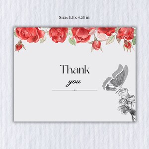 Printable Thank You Card template, Simple Thank You Card, Instant Download, Thank You Card Roses