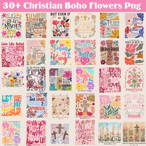 30+ Christian Boho Flowers PNG Bundle, Inspirational Bible Verse Quote, Faith-Based Printable Art Png, Vintage Floral Christian Png