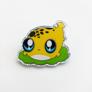 Pea Puffer Acrylic Pin | Glitter Holographic Badge for Fish Lovers, Ita Bags & More