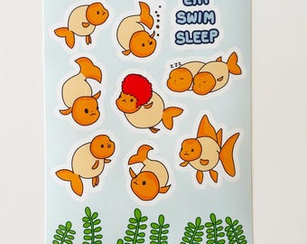Goldfish Sticker Sheet, Cute Planner Stickers, Fish Lover Gift, Journal Stickers