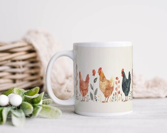 Serenity Chicken Mug - Handcrafted Farmhouse Kitchen Decor, Country Style Coffee Mug, Charming Gift for Nature Enthusiasts