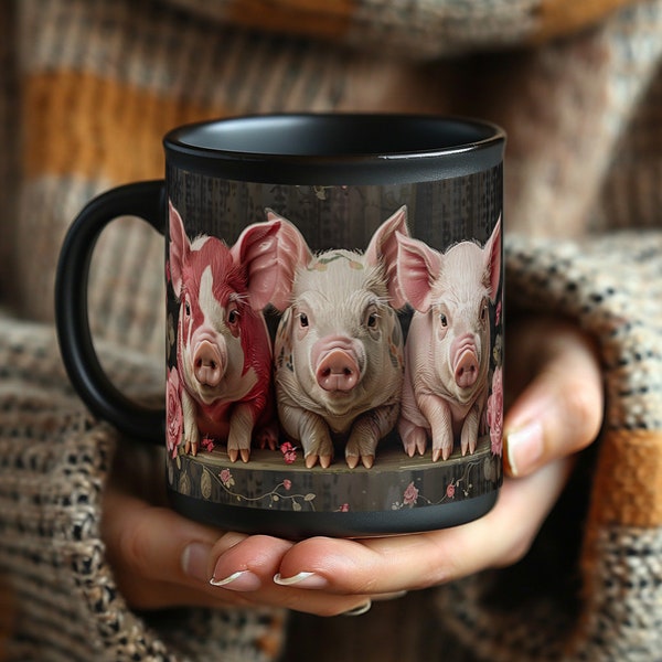 French Country Piglets Mug - Rustic Pink Pig Farmhouse Decor, Ideal for Hot Beverages, Unique Gift