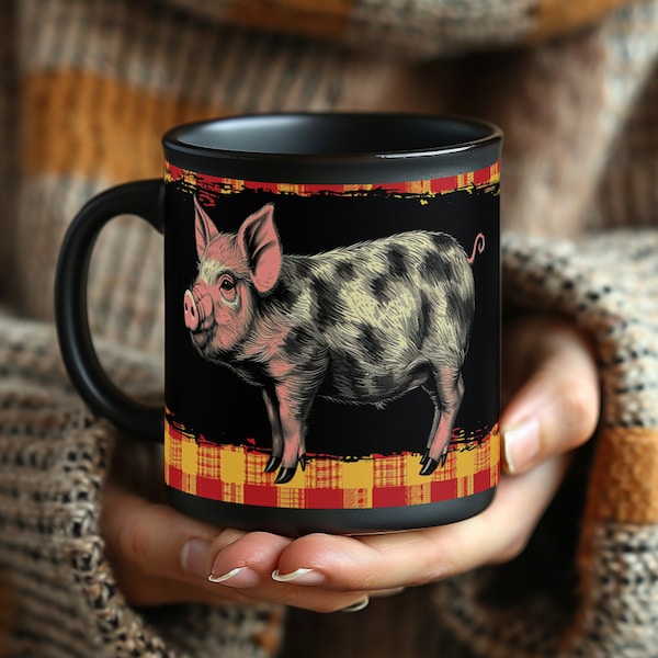 Charming Flannel Pig Mug, Rustic Country Farmhouse Coffee Cup, Ideal Gift for Pig Enthusiasts