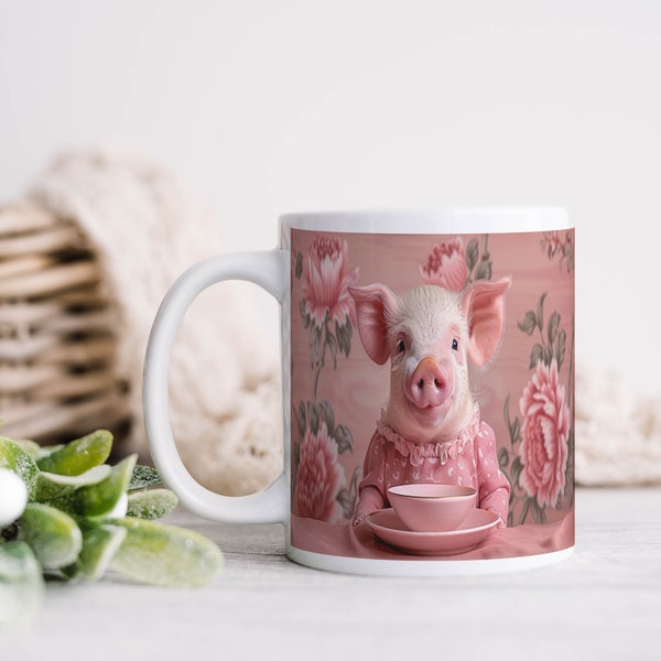 French Country Pig Mug - Pink Piglet Design Tea Mug for Cozy Evenings, Lovely Gift for Animal Lovers