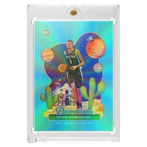 CUSTOM Victor Wembanyama Rainbow Holo Foil Blue Downtown Style Novelty Basketball Trading Card W/ One Touch Case Read Description