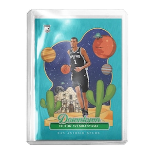 CUSTOM Victor Wembanyama Spurs Gloss Finish Non Holo Blue Downtown Style Novelty Basketball Trading Card Read Description