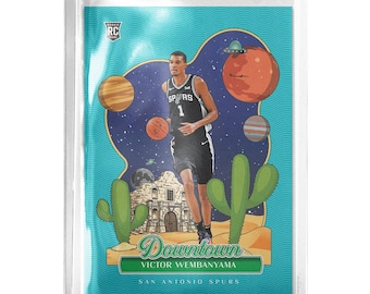 CUSTOM Victor Wembanyama Spurs Gloss Finish Non Holo Blue Downtown Style Novelty Basketball Trading Card Read Description