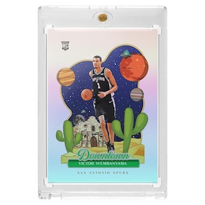 CUSTOM Victor Wembanyama Rainbow Holo Foil Silver Downtown Style Novelty Basketball Trading Card W/ One Touch Case Read Description
