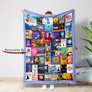 USA hergestellt anpassbare Broadway Musical Play Collage Decke | Personalisiertes Geschenk für Musiktheater, Broadway zeigt Fan, Musikgeschenke