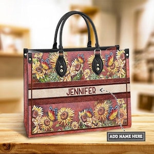 Personalisierte Name Schmetterling Sonnenblume Kunstleder Tasche