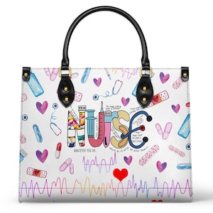 Personalized Leather Handbag Nurse Colorful