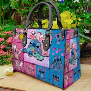 Bolso de mano de piel sintética con diseño de ángel de amor y puntada personalizada para mujer / Bolso de mano con asa superior con diseño de puntada y nombre personalizado