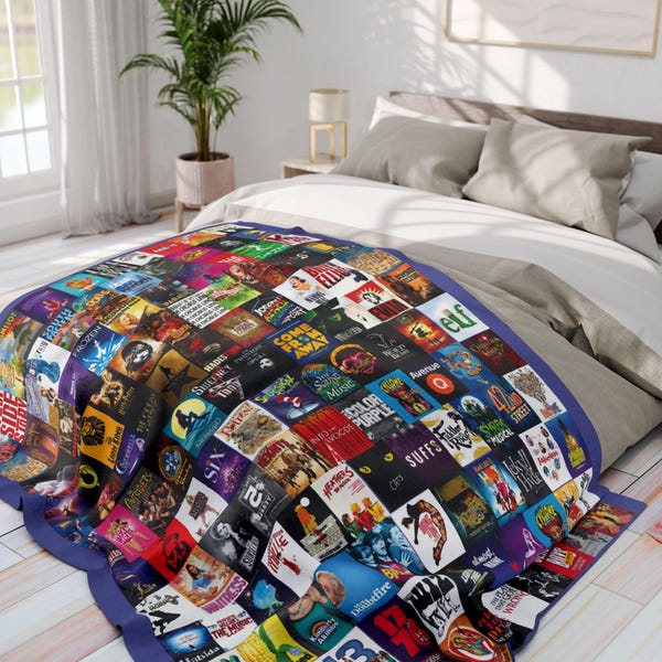 USA Made Personalized Broadway Musical Collage Blanket | Custom Name Play Shows Throw