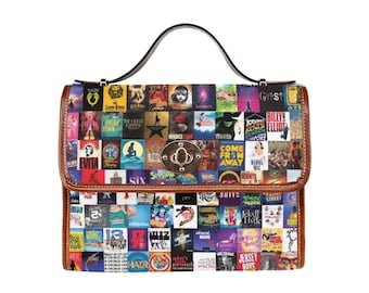 Bolso de lona ecológica personalizado con diseño de musical de Broadway, bolso tipo bandolera vegano personalizado para fans del teatro con asa superior.