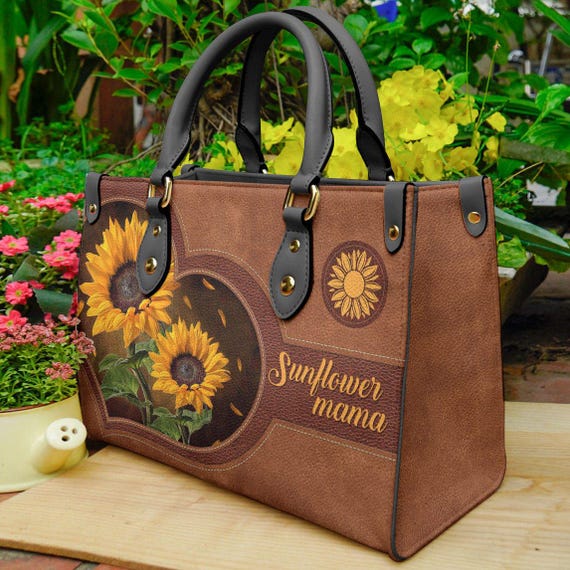 Sunflower Personalized Handbag- Vegan PU Leather Top Handler Purse