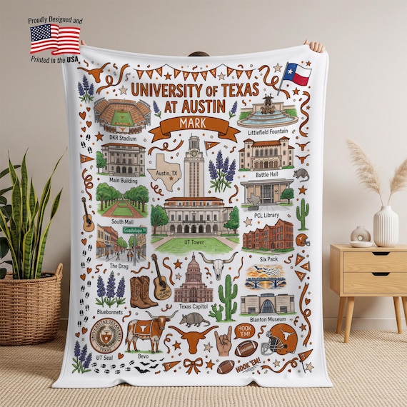 Custom College Blanket, Personalized School University Throw, Students Alumni Senior Graduation Gift