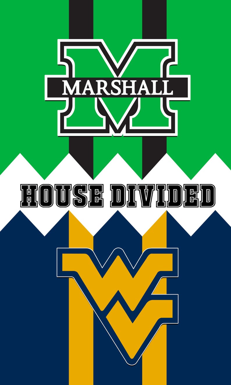 Puede incluir: Una "M" verde y negra con la palabra "MARSHALL" encima y las palabras "HOUSE DIVIDED" debajo. Una "W" azul y dorada est&aacute; debajo del texto.