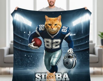 Personalized Dallas Football Dog Cat Photo Blanket, Custom Pet Portrait Throw