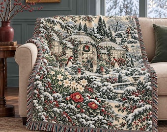 Personalized Glasshouse Garden Party Woven Blanket - Custom Christmas Snowy Conservatory Paperwhite Throw, Gardener Wall Tapestry Decor