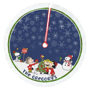 Personalized Fringe Tassels Christmas Tree Skirt, Personalized Beagle Cartoon Dog Tree Skirt