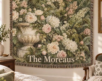 Personalized Urn in Flowers French Verdure Woven Blanket | Stone Urn Rose Throw