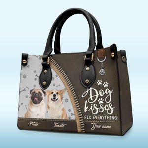 Avec des bébés en fourrure, la vie est meilleure avec des photos personnalisées - Sac à main en cuir personnalisé pour chiens et chats - Cadeau pour les propriétaires d'animaux de compagnie, les amoureux des animaux de compagnie