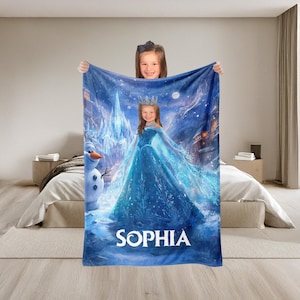 Personalized  Frozen Photo Blanket , Custom Face & Name Elsa Blankie For Kids